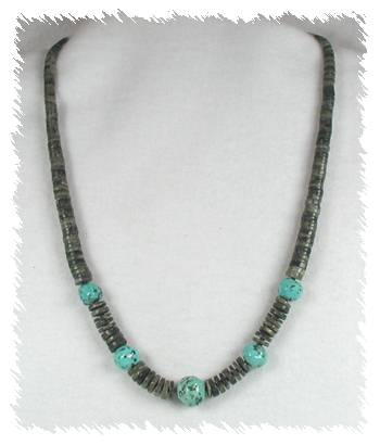 Santo Domingo Serpentine and Turquoise Gumball Necklace