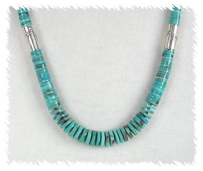 Santo Domingo Silver Barrel and Turquoise Necklace