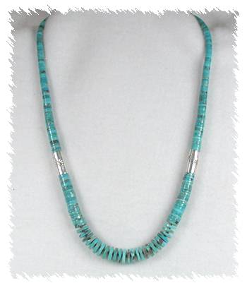 Santo Domingo Silver Barrel and Turquoise Necklace