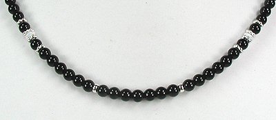 onyx, opal, sterling silver bead necklace