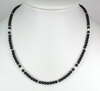 onyx, opal, sterling silver bead necklace