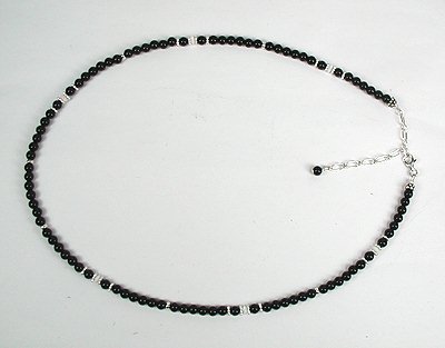 onyx, opal, sterling silver bead necklace