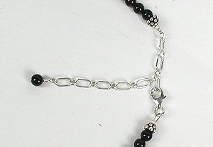 onyx, opal, sterling silver bead necklace