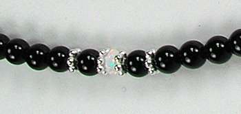 onyx, opal, sterling silver bead necklace