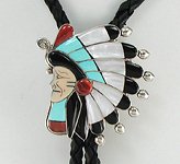 Zuni inlay Indian Chief bolo tie