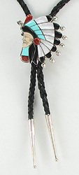 Zuni inlay Indian Chief bolo tie