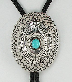 Navajo inlay concha bolo tie