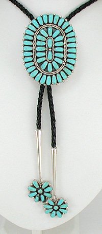 Zuni  turquoise petit point bolo tie