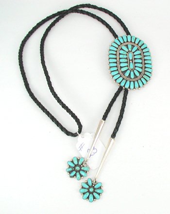 Zuni turquoise petit point bolo tie