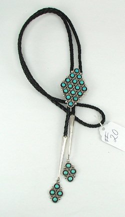 Zuni  Turquoise Snake Eye  bolo tie