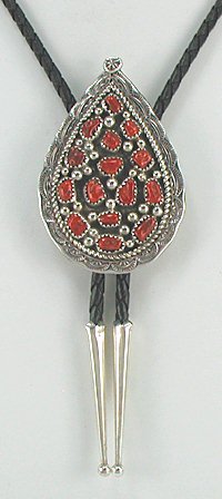 Navajo  Natural Coral  bolo tie