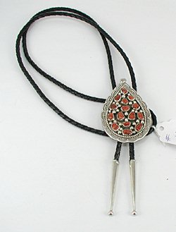 Navajo  Natural Coral  bolo tie
