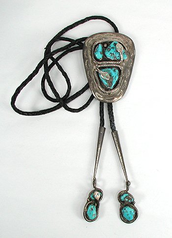 Navajo sterling silver and turquoise snake bolo tie G. Calavaza