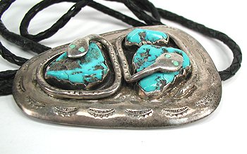Navajo sterling silver and turquoise snake bolo tie G. Calavaza