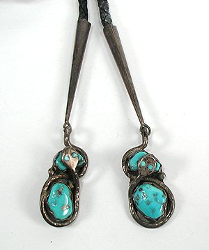 Navajo sterling silver and turquoise snake bolo tie G. Calavaza