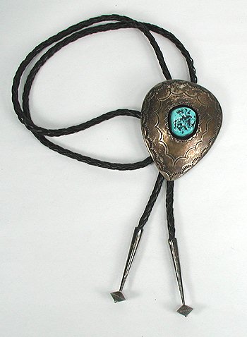 Navajo sterling silver and turquoise  bolo tie 