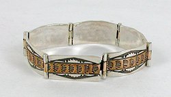 Authentic Vintate NOS Native American Sterling Silver and Gold Link Bracelet by Navajo Ken and Mary Bill