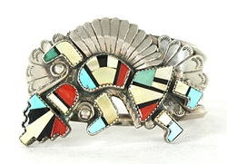 Authentic Native American NOS Sterling Silver Rainbow Man Bracelet by Zuni artist Alonzo Hustito size 6 1/4