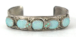 Authentic Native American Sterling Silver and Opal Snakes Bracelet 6 1/2 inch by Zuni artisan Effie Calavaza
