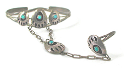 vintage sterling silver and Turquoise bear paw Slave Bracelet 6 1/2 inch with size 8 1/4 ring 