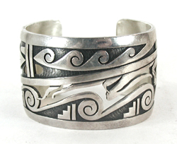 Authentic Native American Sterling Silver overlay Cutout bracelet size 6 1/4 by Hopi silversmith Marcus Coochwykvia