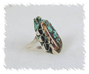 Hand made Native American Indian Jewelry; Navajo Sterling Silver Turquoise Ring
