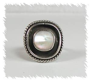 Hand made Native American Indian Jewelry; Navajo Sterling Silver Mother of Pearl MOP Ring
