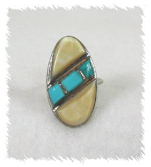 Hand made Native American Indian Jewelry; Navajo Sterling Silver Turquoise and MOP Ring