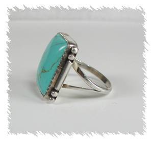 Hand made Native American Indian Jewelry; Navajo Sterling Silver Turquoise Ring