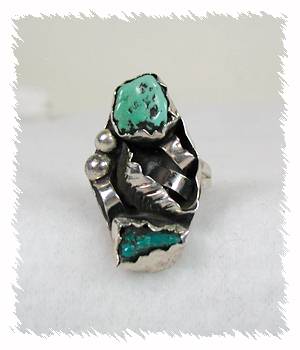 Hand made Native American Indian Jewelry; Navajo Sterling Silver Turquoise MOP Jet Inlay Ring