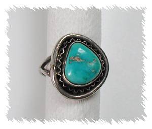 Hand made Native American Indian Jewelry; Navajo Sterling Silver Turquoise Ring