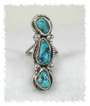 Hand made Native American Indian Jewelry; Navajo Sterling Silver Turquoise and MOP Ring