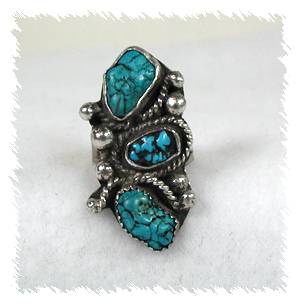Hand made Native American Indian Jewelry; Navajo Sterling Silver Turquoise Ring