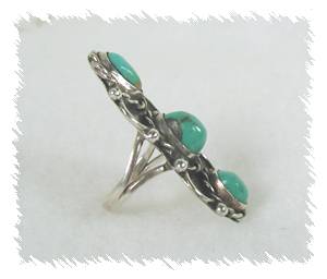 Hand made Native American Indian Jewelry; Navajo Sterling Silver Turquoise Ring