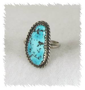Hand made Native American Indian Jewelry; Navajo Sterling Silver Turquoise Nugget  Ring
