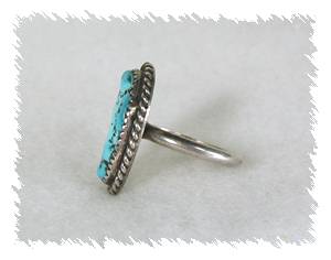 Hand made Native American Indian Jewelry; Navajo Sterling Silver Turquoise Nugget  Ring