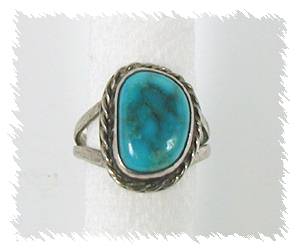 Hand made Native American Indian Jewelry; Navajo Sterling Silver Turquoise  Ring
