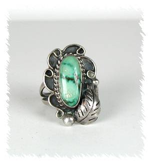 Hand made Native American Indian Jewelry; Navajo Sterling Silver Turquoise  Ring