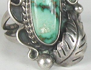 Hand made Native American Indian Jewelry; Navajo Sterling Silver Turquoise  Ring
