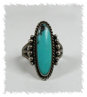 Hand made Native American Indian Jewelry; Navajo Sterling Silver Turquoise  Ring