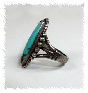 Hand made Native American Indian Jewelry; Navajo Sterling Silver Turquoise  Ring