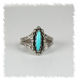 Hand made Native American Indian Jewelry; Navajo Sterling Silver Turquoise  Ring