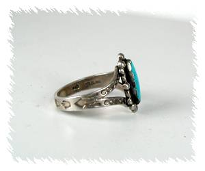 Hand made Native American Indian Jewelry; Navajo Sterling Silver Turquoise  Ring