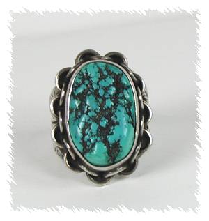 Hand made Native American Indian Jewelry; Navajo Sterling Silver Turquoise  Ring