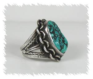Hand made Native American Indian Jewelry; Navajo Sterling Silver Turquoise  Ring