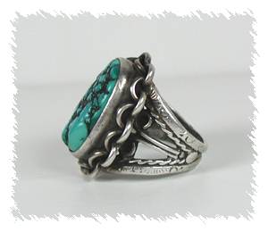 Hand made Native American Indian Jewelry; Navajo Sterling Silver Turquoise  Ring