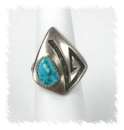 Hopi Sterling Silver  Turquoise Inlay Coral Turquoise  Ring