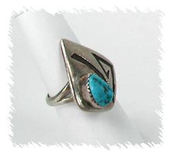 Hopi Sterling Silver  Turquoise Inlay Coral Turquoise  Ring