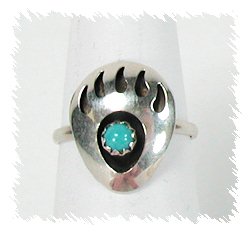 Navajo Sterling Silver Turquoise Bear Paw Ring