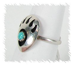 Navajo Sterling Silver Turquoise Bear Paw Ring